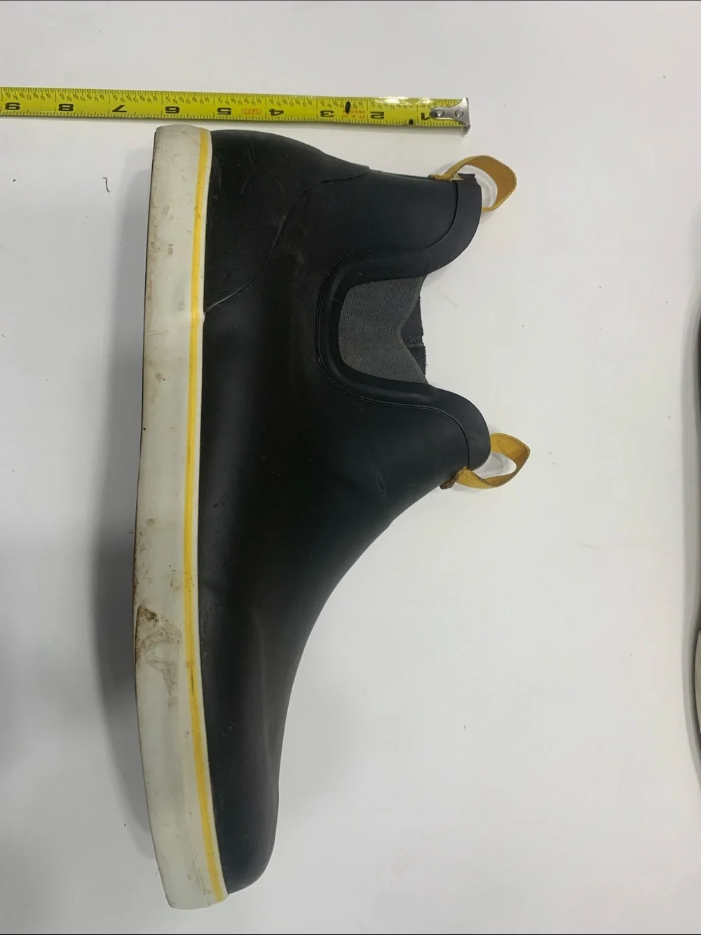 Men's Black Rain & Snow Chelsea Boots with Yellow Pull Tabs ocean cost